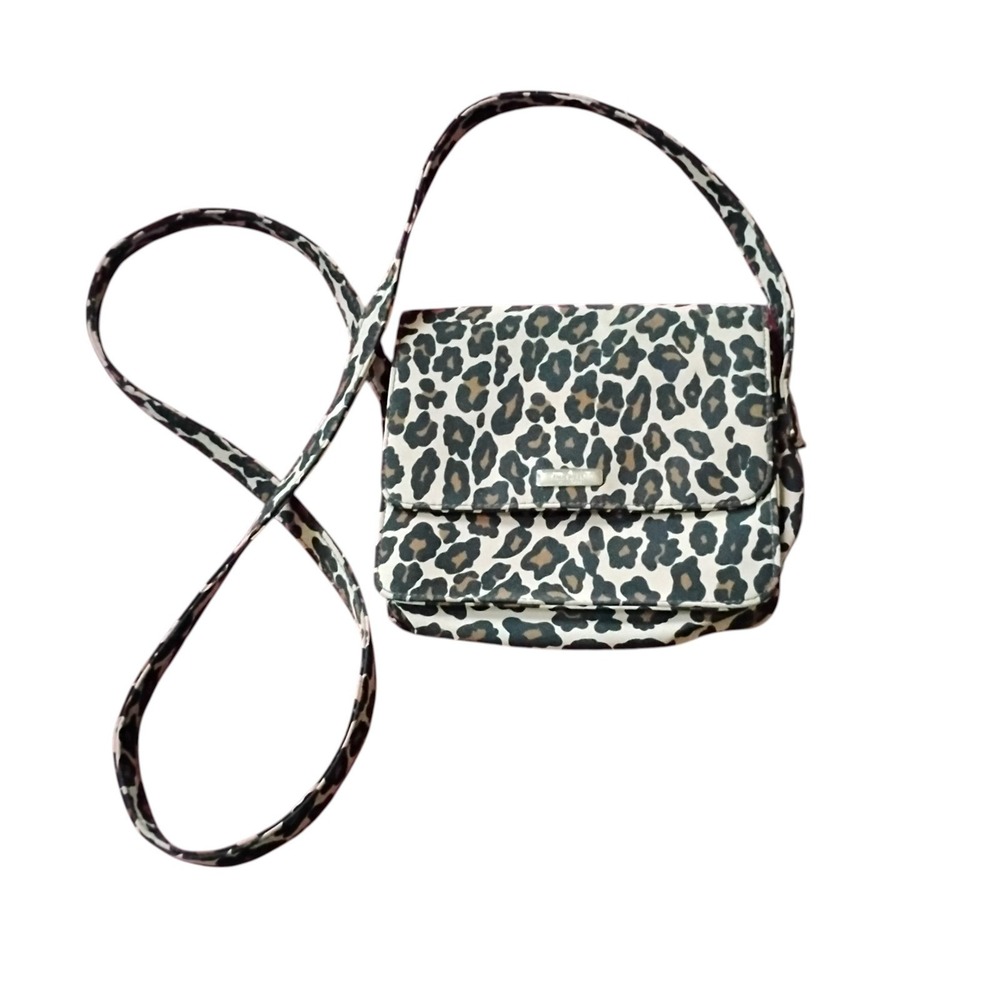 Nine West Leopard Print Canvas Crossbody Bag Small Animal Pattern Messenger Bag